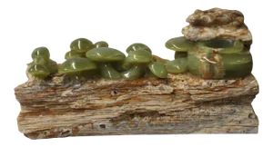 Natural Stone Carved Snail Mushroom on Wood Fengshui Display Figure