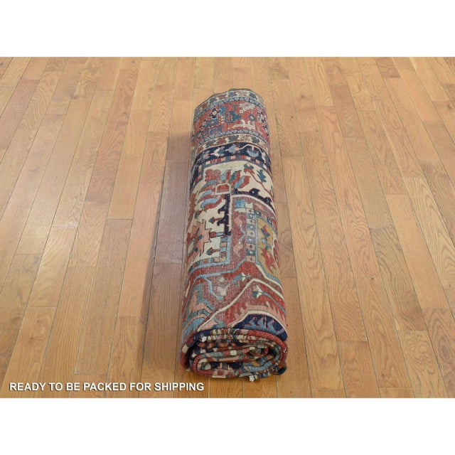 Transitional Late 19th Century Ivory, Antique Persian Karajeh Serapi, Denser Weave, Good Condition, Pure Wool, Hand Knotted, Oriental Rug For Sale - Image 3 of 13