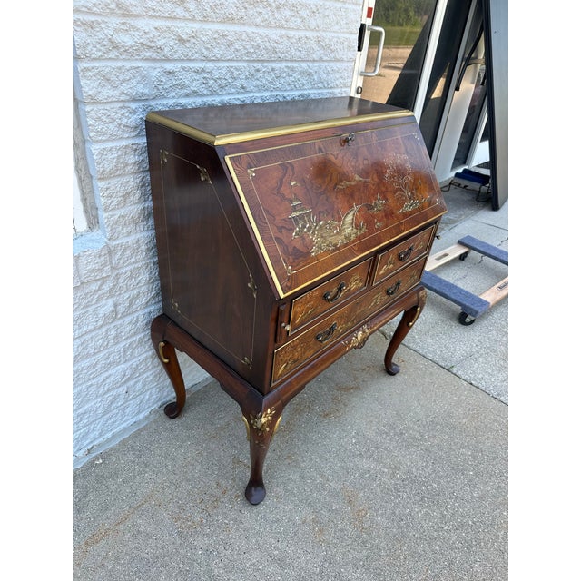 Wood Vintage Hekman Chinoiserie Secretary Desk For Sale - Image 7 of 9