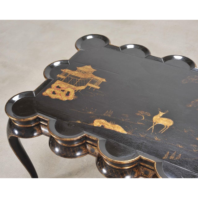 Black Rose Tarlow Scalloped Coffee Table Chinoiserie Lacquered For Sale - Image 8 of 18