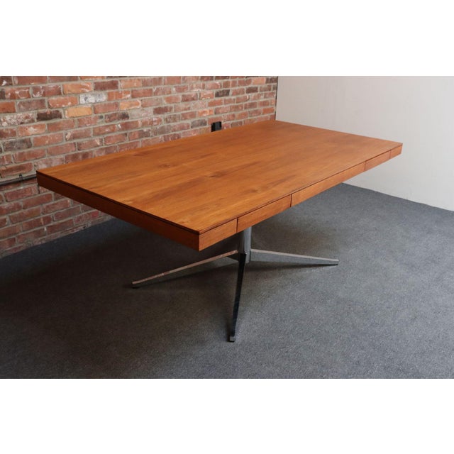 Vintage Florence Knoll Teak and Chromed-Steel Partner's Desk / Executive Desk For Sale - Image 9 of 18