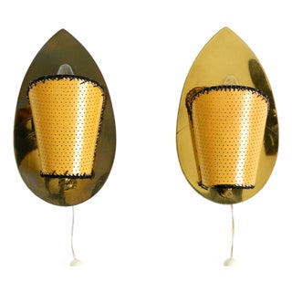 Mid-Century Modern Brass Wall Lamps, 1950s, Set of 2 For Sale