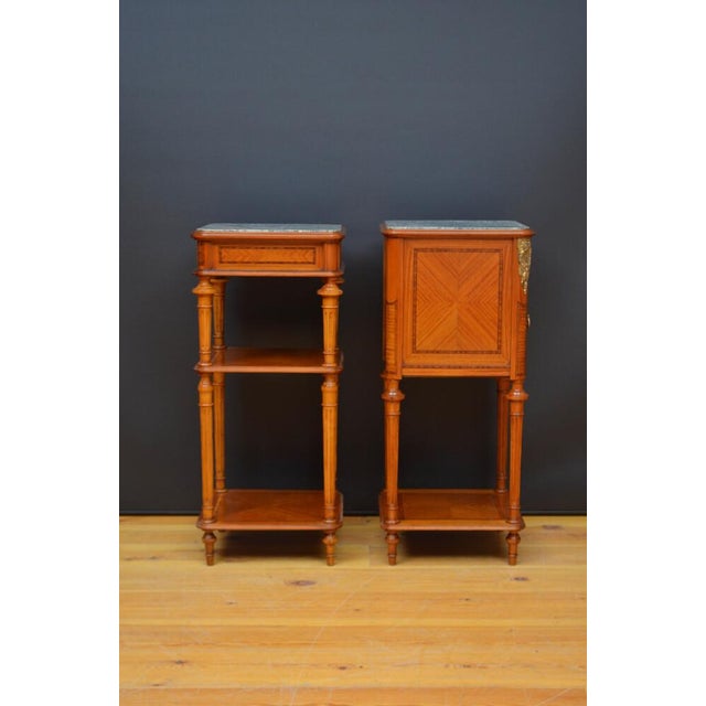 Goldenrod Antique Marble Topped and Satinwood Bedside Tables, 1900, Set of 2 For Sale - Image 8 of 17