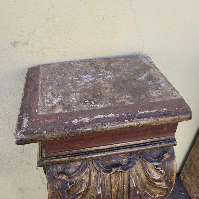 Baroque 17th Century Italian Baroque Carved, Painted and Gilded Wood Wall Brackets, Set of 2 For Sale - Image 3 of 18