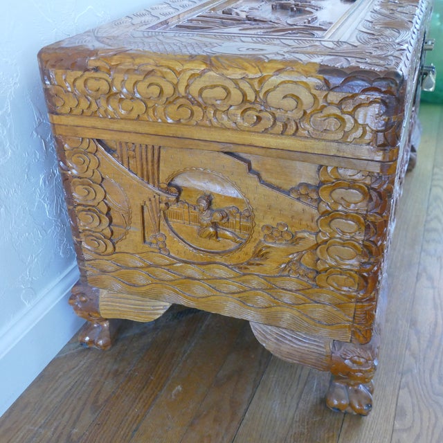 Antique Chinese Hand Carved Wood Chest Trunk For Sale In Seattle - Image 6 of 11