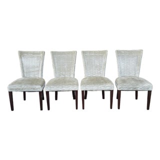 Set of Four Hickory Chair Made-to-Order Mahogany and Waved Velvet Upholstered Dining Chairs For Sale