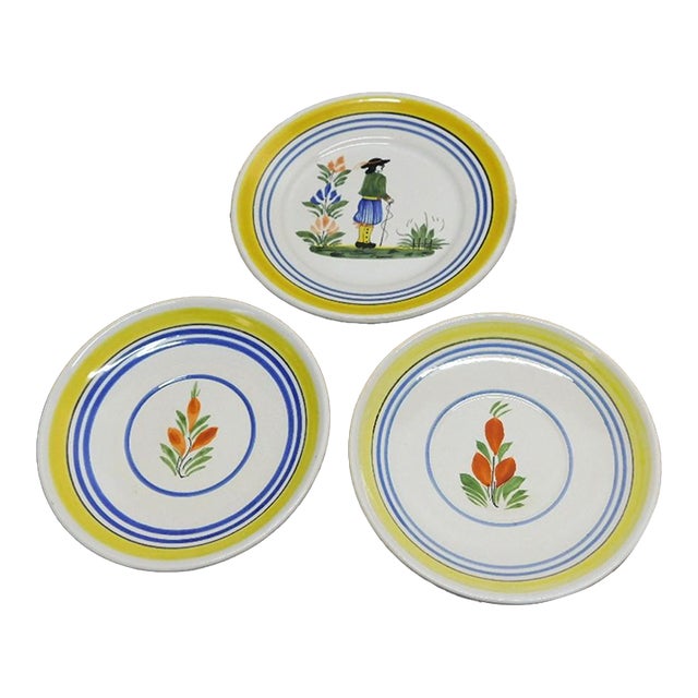 Vintage Henriot Quimper Faience Hand-Painted Plates - Set of 3 For Sale