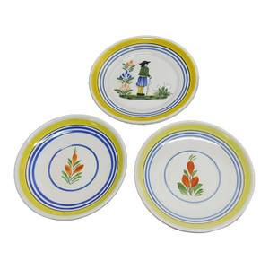 Vintage Henriot Quimper Faience Hand-Painted Plates - Set of 3