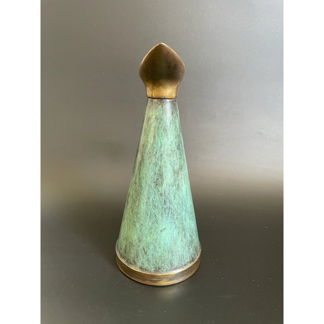 Vintage Mid Century Modern Brass Verdigris Enamel Cone Shaped Jug - Pitcher by פנטזיה (Fantasia), Israel. Nice condition....