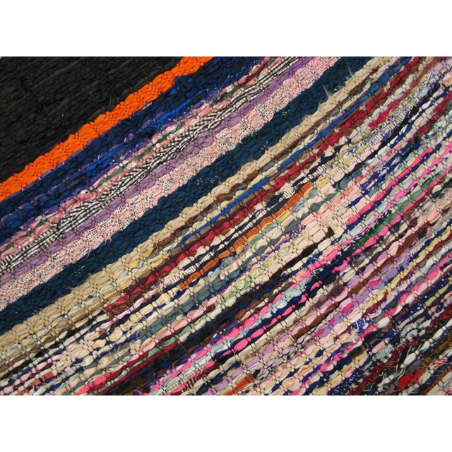1940s Multicolor Stripe Antique American Rag Rug 2' 11" X 8' 4" Handmade Wool Carpet For Sale - Image 4 of 5
