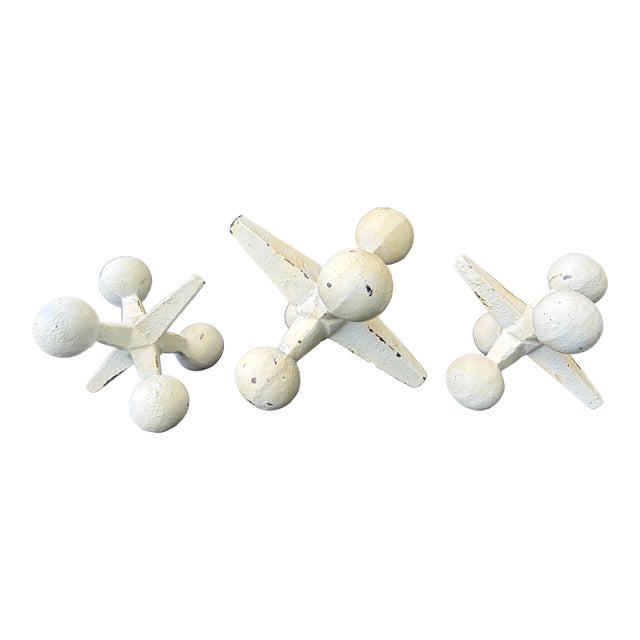 1990s Off White Cast Iron Jacks Set of 3 Decorative Objects For Sale