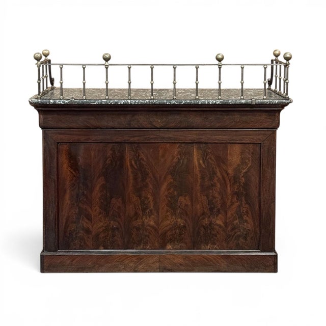 French Rare Louis Philippe Period Marble Top Concierge Counter With Original Hand Forged Brass Gallery Rail For Sale - Image 3 of 18