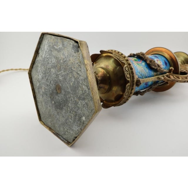 Antique 19th Century French Longwy Enameled Lamp Base With Ormolu Mounts For Sale - Image 11 of 11
