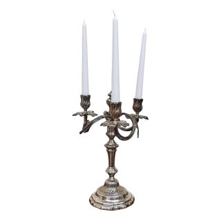 Silver-Plated Bronze 3-Armed Candelabras, Set of 2 For Sale