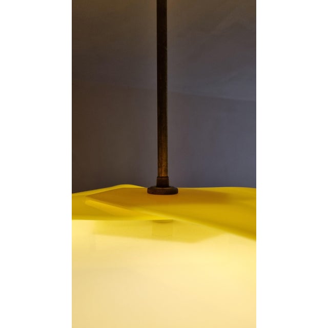 Rare ceiling lamp designed by angelo lelii for arredoluce, 1958. brass structure, white and yellow acrylic glass...
