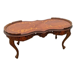 Vintage Oval Shaped Coffee Table Italian Marquetry Floral Inlay Parquetry For Sale