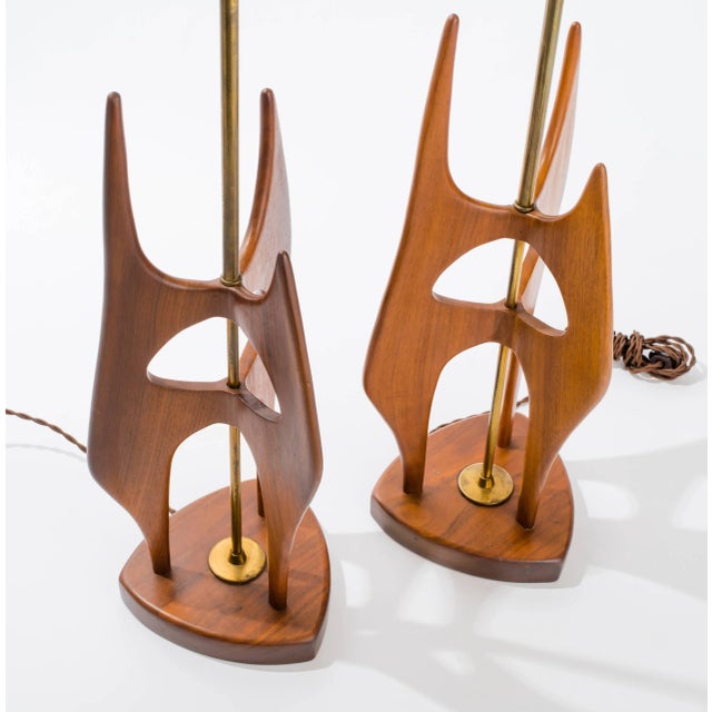 Midcentury Sculptural Teak Lamps For Sale - Image 4 of 9