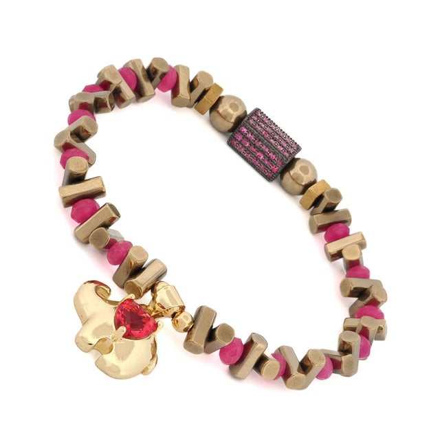 Contemporary Guardian Love Ruby Heart & Gold Elephant Bracelet For Sale - Image 3 of 7