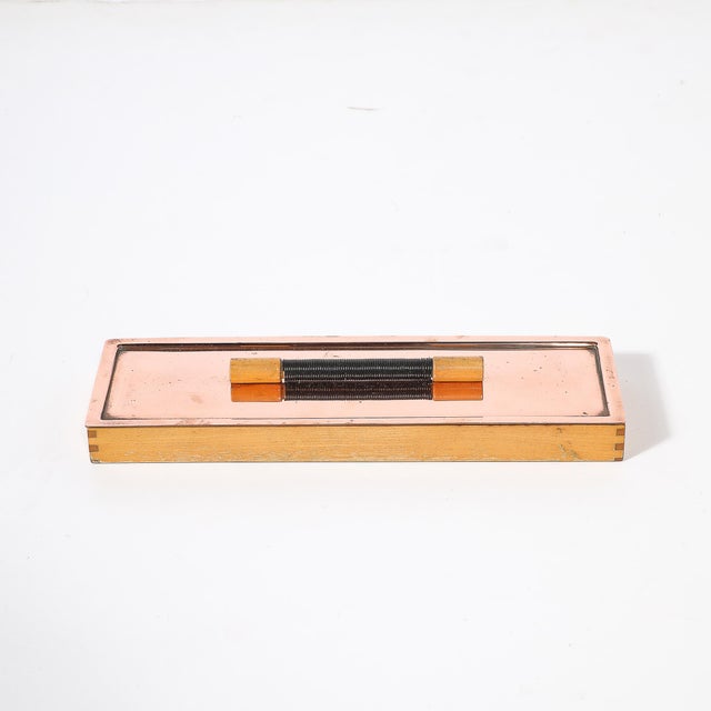 Copper Art Deco Copper Box With Teak Handle Signed Manning Bowman For Sale - Image 8 of 12