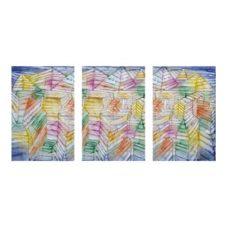 1920 Theater Mountain Construction Modernist Multicolor Fine Art Print Triptych by Paul Klee, 16" X 24" Per Panel For Sale