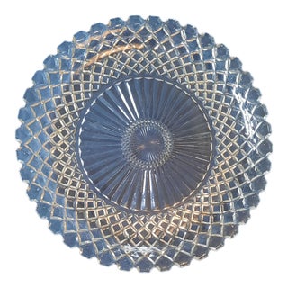 Anchor Hocking Waterford Waffle 14" Circular Round Clear Glass Platter For Sale