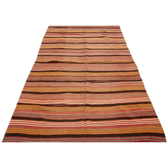 Turkish 1960s Vintage Kilim Handmade Multicolor Stripe Wool Rug For Sale - Image 3 of 7