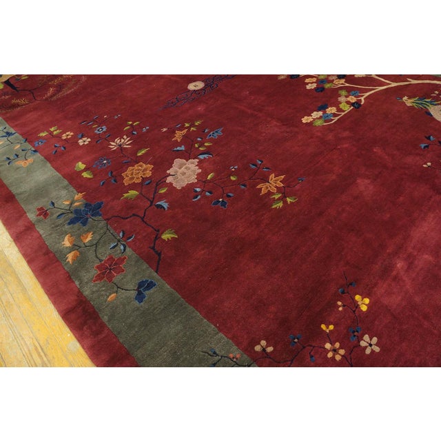1920s Extraordinary Display of the Chinese-Ness in a Red-Raspebery Background Color Antique Art Deco Rug For Sale - Image 5 of 12