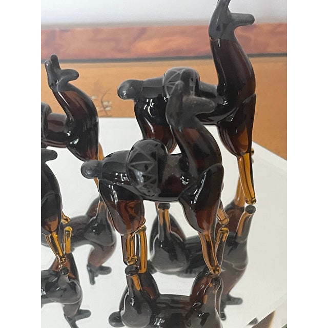 Shabby Chic 20 Th C Blown Glass Llamas Figurines Family With Mirrored Stand For Sale - Image 3 of 6