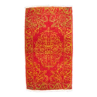 Antique Turkish Ottoman Rug With Floral Medallion in Red, Green and Gold For Sale