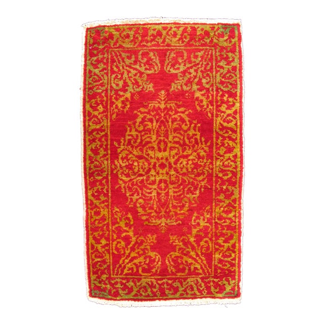 Antique Turkish Ottoman Rug With Floral Medallion in Red, Green and Gold For Sale