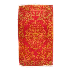 Antique Turkish Ottoman Rug With Floral Medallion in Red, Green and Gold