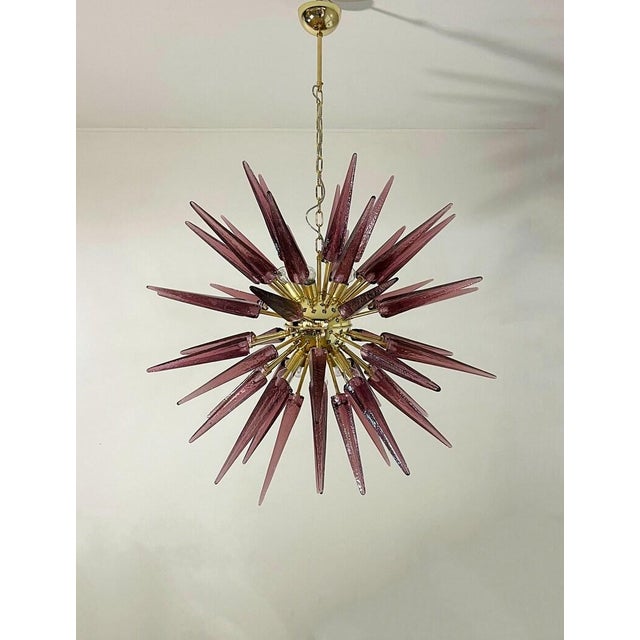 2020s Murano Glass Sputnik Chandelier, Italian Mid Century Modern Brass Light Fixture For Sale - Image 5 of 7