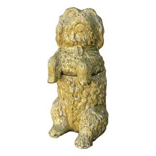 Antique Jérôme Massier Majolica Dog Tobacco Jar, French Figural Container For Sale