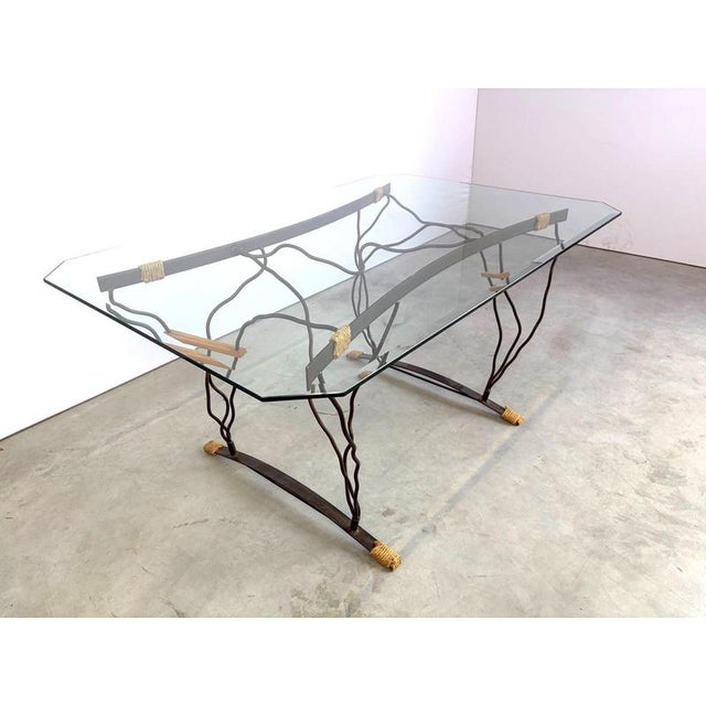 Vintage Organic Wrought Iron and Glass Dining Table, 1970s For Sale - Image 8 of 18