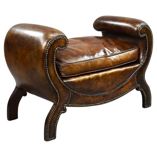 Regency Style Leather Stool, 1919 For Sale - Image 9 of 9