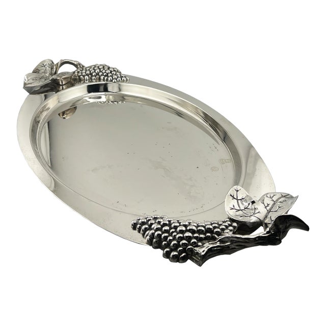 Late 20th Century Godinger Silverplate Grape & Vine Oval Serving Tray, Hollywood Regency For Sale