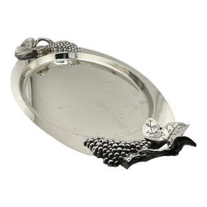 Late 20th Century Godinger Silverplate Grape & Vine Oval Serving Tray, Hollywood Regency