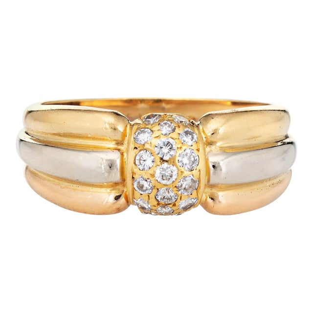 Vintage Cartier Diamond Ring 18k Tri Gold Signed Fine Jewellery size 7.5 For Sale