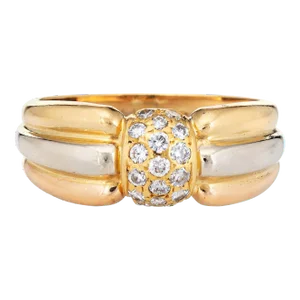 Vintage Cartier Diamond Ring 18k Tri Gold Signed Fine Jewellery size 7.5