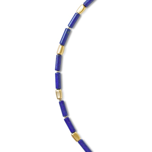 Metal Lapis Lazuli Tube Gold Station Necklace For Sale - Image 7 of 8