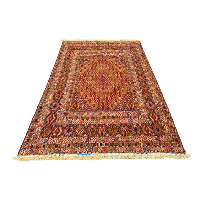 Multicolor Mushwani Hand-Woven Kilim Rug - 6'9" X 9'6" For Sale