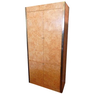 Vintage Olive Burl Armoire With Brass Hardware For Sale