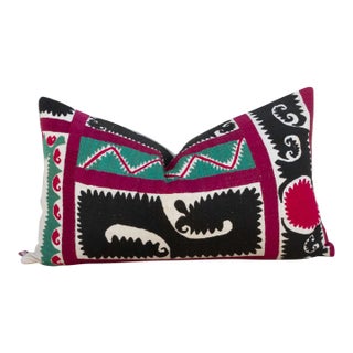 Rose Mint Suzani Lumbar Pillow For Sale