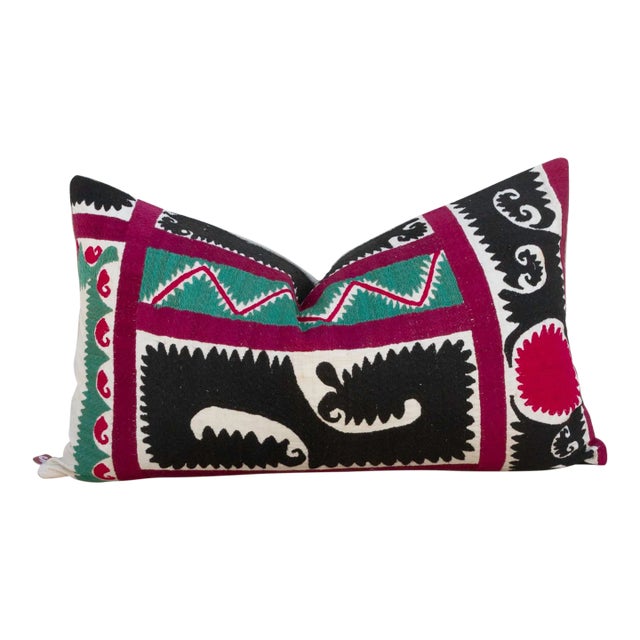 Rose Mint Suzani Lumbar Pillow For Sale