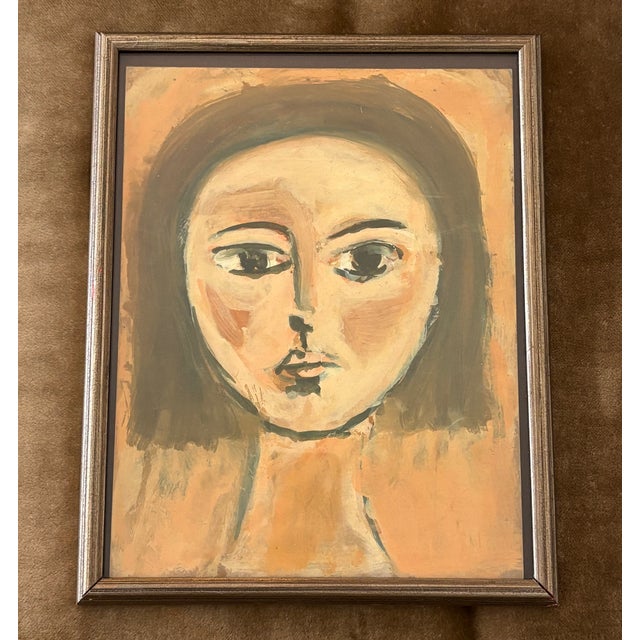 Wood Mid-20th Century Framed French Parisian Female Portrait Painting For Sale - Image 7 of 16