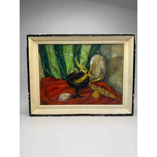 Mid Century Modern Still Life Framed Original Oil Painting For Sale - Image 4 of 12
