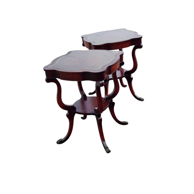 Pair of 1940 Regency Style Leather Top Maple Wood Tables. For Sale - Image 12 of 13
