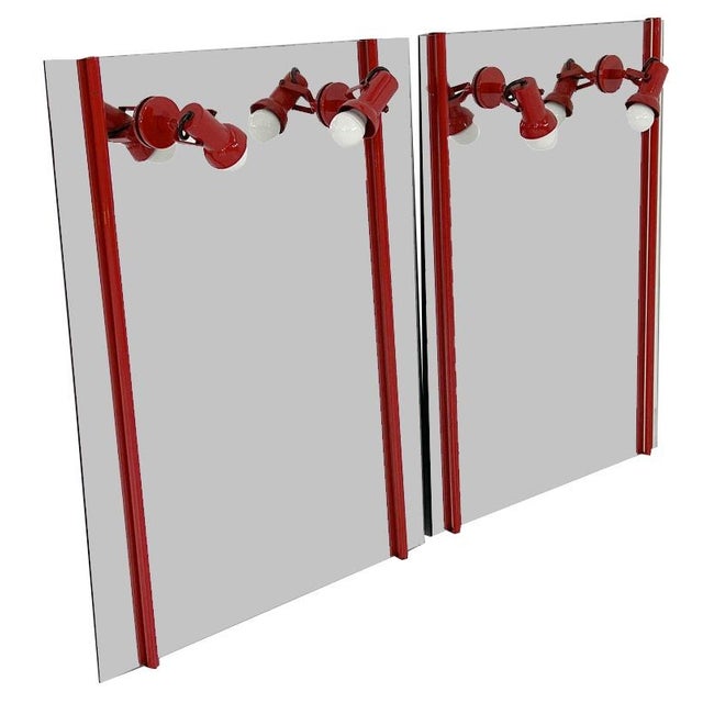 Red Red Vanity Mirror in Metal with Adjustable Lamps, 1970s For Sale - Image 8 of 8