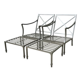 Vintage McKinnon and Harris Cast Aluminum Chairs With Ottomans - A Pair For Sale