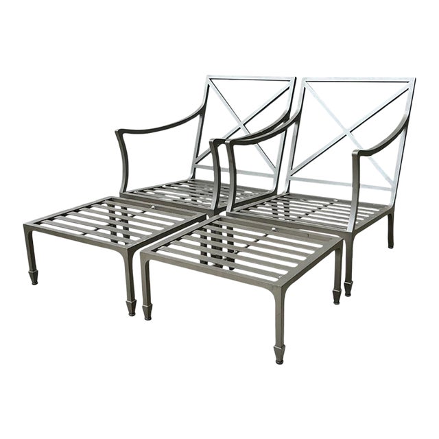 Vintage McKinnon and Harris Cast Aluminum Chairs With Ottomans - A Pair For Sale